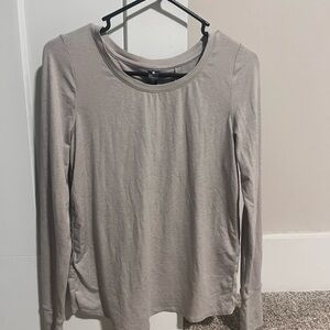 Yogalicious Women’s Small Long Sleeve Athletic Yoga Top Taupe Gray Wrap Back